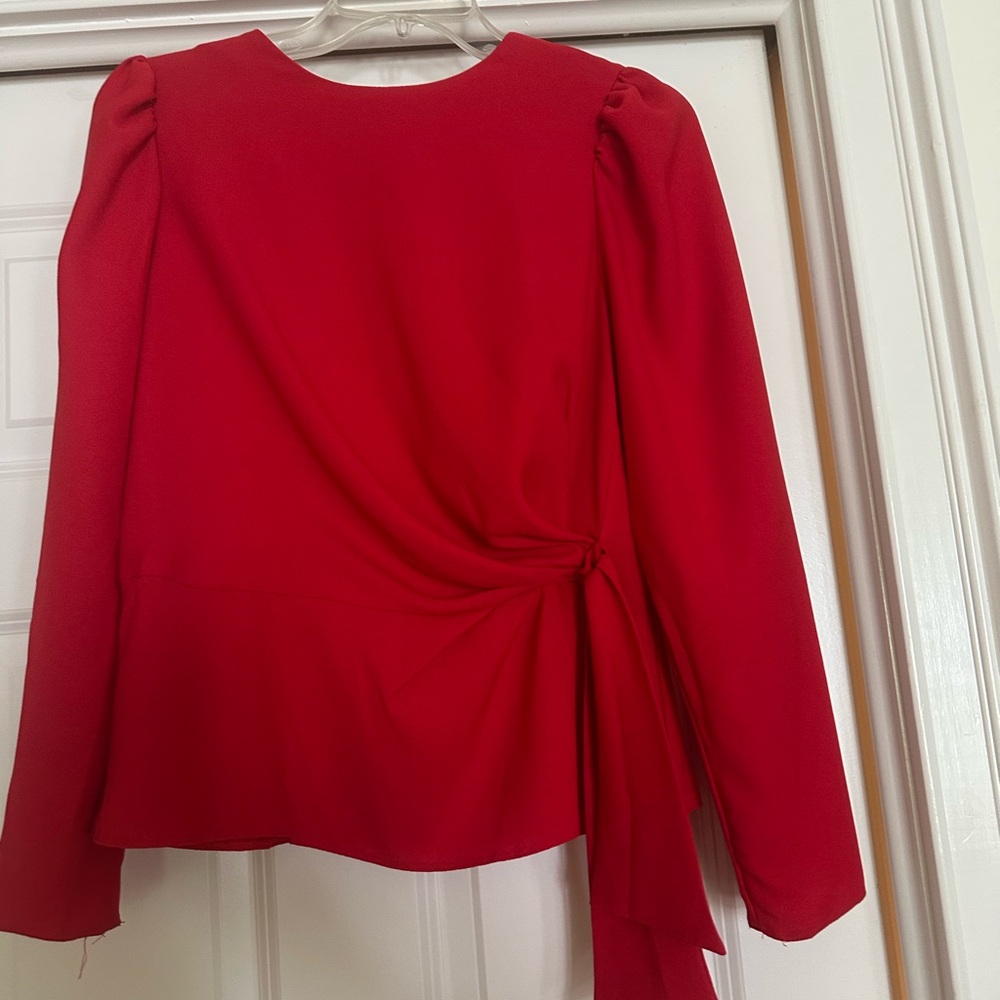 ASOS Red Long Sleeve Wrap Blouse with Tie Front